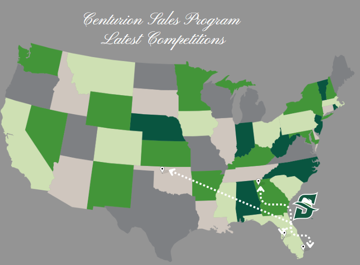 united states map with competions stops marked 